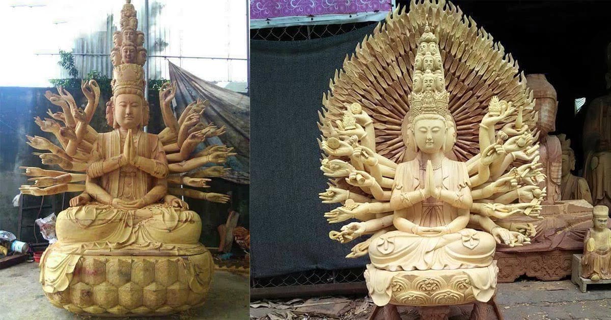 Tượng Phật Bà Quan Âm Nghìn Mắt Nghìn Tay Tọa Thiền Trên Đài Sen