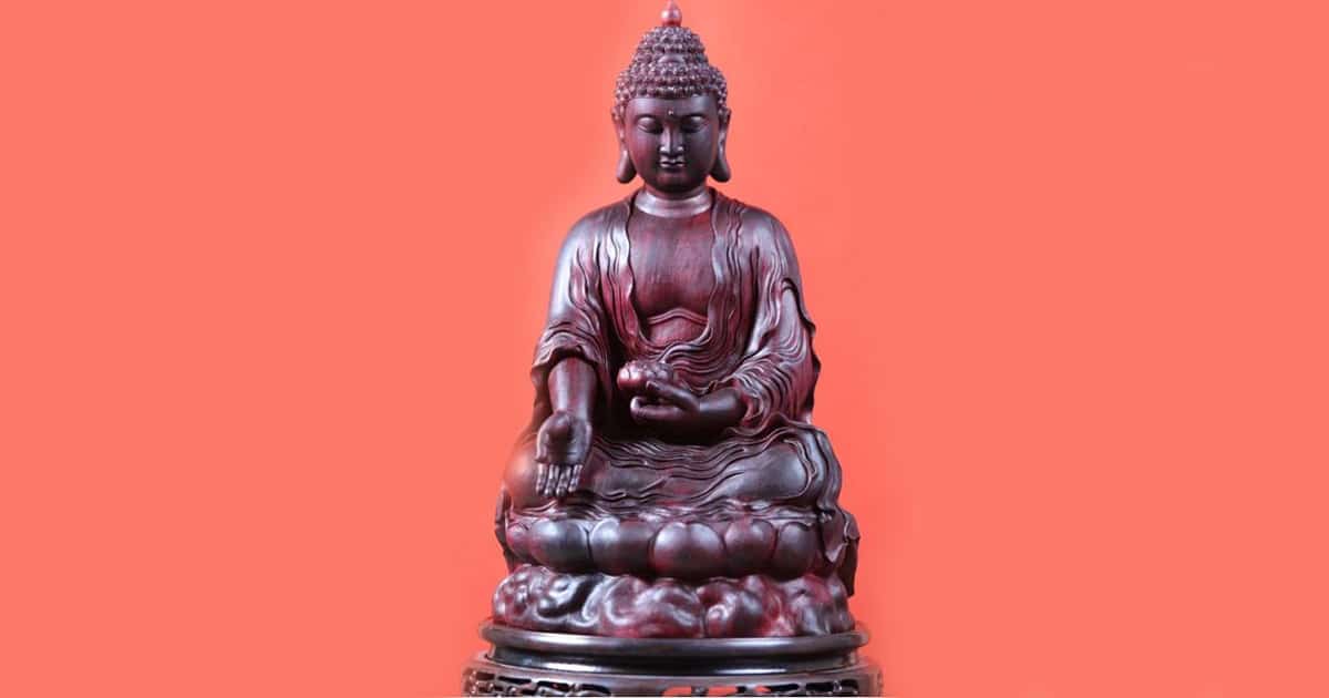 Tượng Phật Thích Ca Tọa Đài Sen Bằng Gỗ Tử Đàn