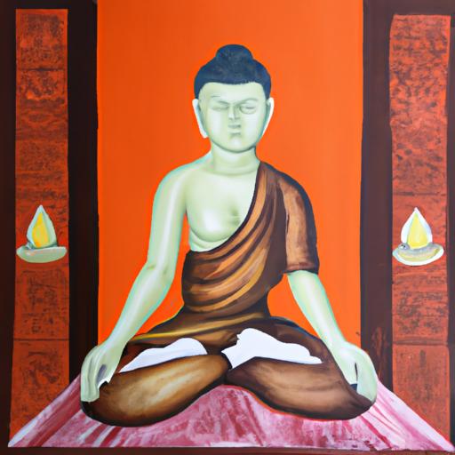 Bức Tranh Phật Thích Ca Mâu Ni Ngồi Thiền Trên Hoa Sen