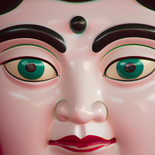 Hình Ảnh Gần Mặt Tượng Phật Bà Quan Âm Nghìn Mắt Nghìn Tay Với Khuôn Mặt Thanh Tịnh Và Nhiều Mắt.