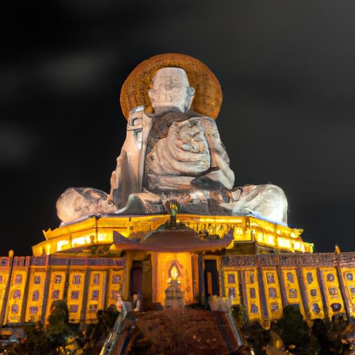 Chụp Đêm Tượng Phật Ngồi Lớn Nhất Đông Nam Á Tại Bình Phước Được Chiếu Sáng Sáng Rực