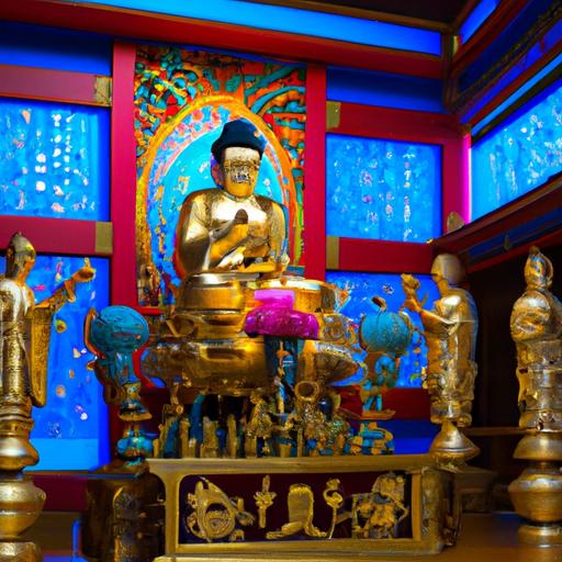 Đền Chùa Trang Trí Đẹp Với Nhiều Tượng Phật A Di Đà Composite
