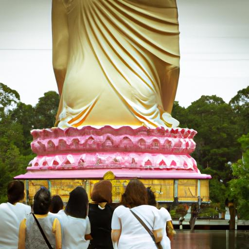 Đoàn Khách Tham Quan Ngắm Nhìn Tượng Phật Di Lặc Lớn Trong Một Ngôi Đền.