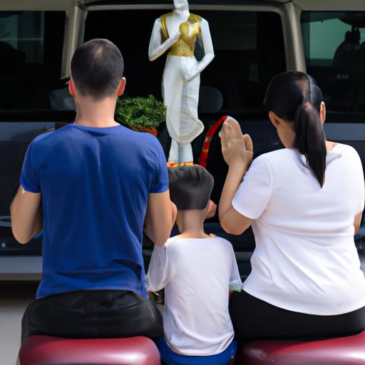 Gia Đình Cầu Nguyện Trước Tượng Phật Di Lặc Trong Xe Ô Tô Trước Khi Đi Chuyến Đi Dài