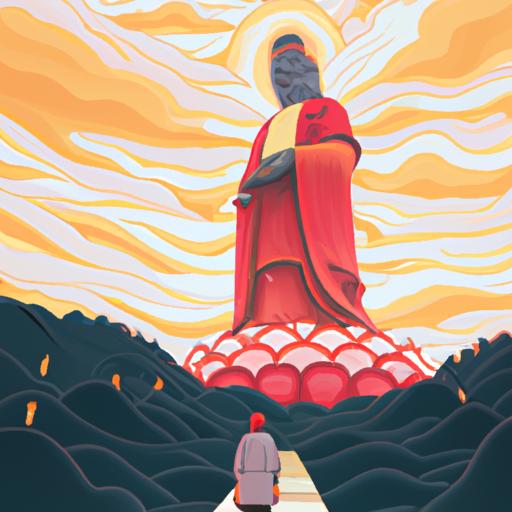 Minh Hoạ Giấc Mơ Về Người Đi Đến Tượng Phật Quán Âm Bồ Tát Khổng Lồ