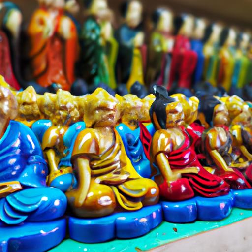 Hàng Loạt Tượng Phật A Di Đà Nhỏ Đầy Màu Sắc Trong Cửa Hàng