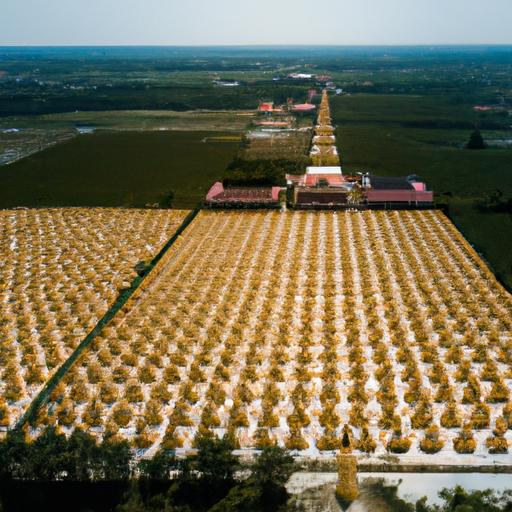 Chụp Từ Trên Cao Của Khu Lăng Tẩm Với Nhiều Tượng Phật A Di Đà Khác Nhau Về Kích Thước.