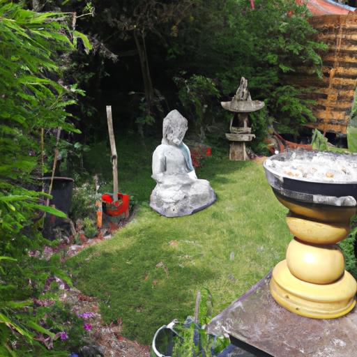 Khu Vườn Đẹp Và Yên Bình Với Tượng Phật Nhỏ