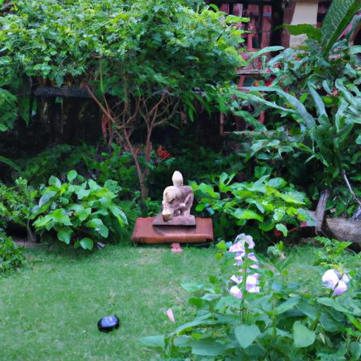 Khu Vườn Yên Bình Với Tượng Phật Thích Ca Nhỏ