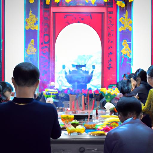 Một Nhóm Người Cầu Nguyện Trước Bàn Thờ Cúng Đài Loan Trong Một Buổi Lễ Tôn Giáo.