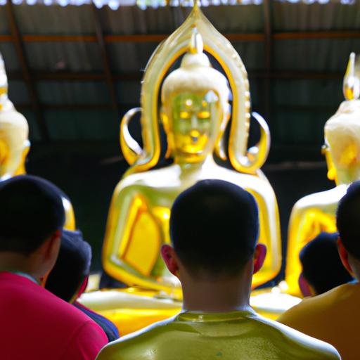 Nhóm Người Thiền Định Trước Tượng Phật Vàng