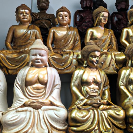 Một Nhóm Tượng Phật Thích Ca Với Nhiều Kích Cỡ Và Dáng Đứng Được Trưng Bày Trong Một Cửa Hàng