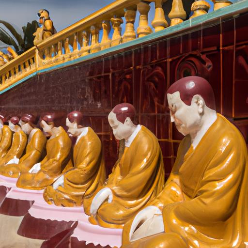 Những Tượng Phật Thích Ca Được Xếp Hàng Trưng Bày Trong Đền Thờ, Gợi Nhớ Về Sự Thanh Tịnh Và Tinh Khiết Của Phật Giáo.