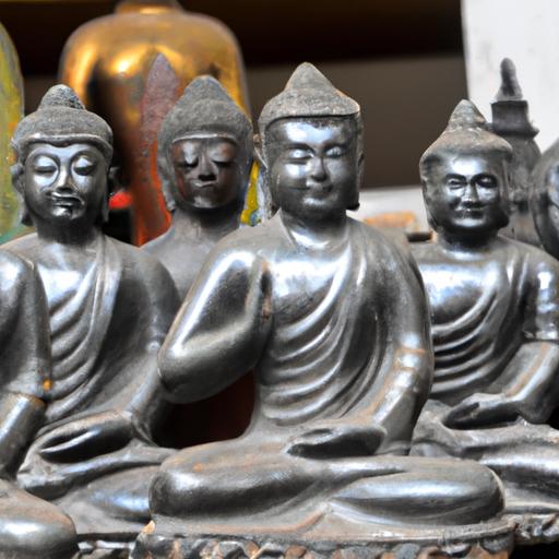 Nhóm Các Bộ Tượng Phật Dược Sư Với Nhiều Tư Thế Và Kích Thước Khác Nhau, Tạo Nên Một Không Gian Tâm Linh Trang Nghiêm