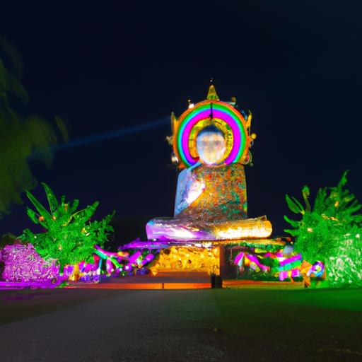 Tầm Nhìn Ban Đêm Của Tượng Phật Tại Tỉnh Bình Phước Với Ánh Sáng Đầy Màu Sắc