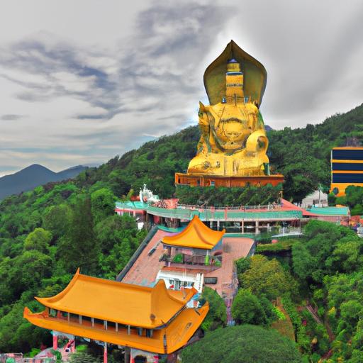 Tầm Nhìn Toàn Cảnh Của Một Ngôi Chùa Với Tượng Phật Khổng Lồ Và Cảnh Quan Xung Quanh