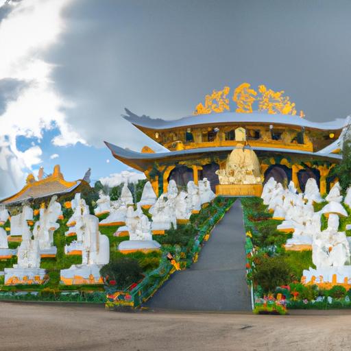 Tầm Nhìn Toàn Cảnh Đền Chùa Với Nhiều Tượng Phật Mẫu Âm