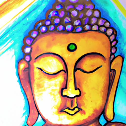 Bức Tranh Phật Nhắm Mắt Với Màu Sắc Tươi Sáng, Diễn Tả Sự Thanh Tịnh Của Đức Phật.
