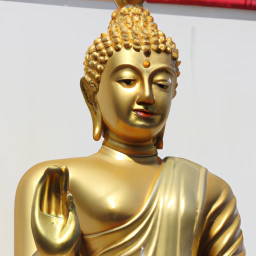 Tượng Đức Phật Thích Ca Mạ Vàng Với Biểu Cảm Bình An Và Tay Vươn Ra