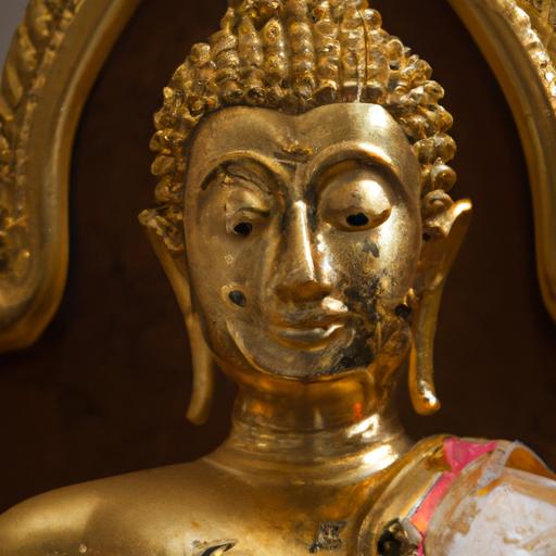 Tượng Đức Phật Thích Ca Mạ Vàng Với Chi Tiết Tinh Xảo Trên Áo Và Đầu