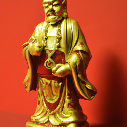 Tượng Dược Sư Phật Mạ Vàng Nổi Bật Trên Nền Đỏ
