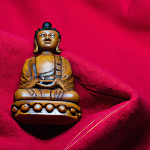 Tượng Gỗ Nhỏ Đức Phật A Di Đà Trên Vải Đỏ