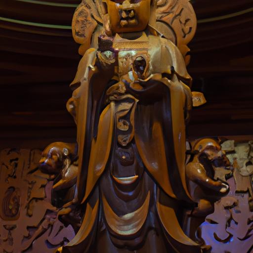 Tượng Gỗ Phật Quan Âm Đẹp Được Chạm Khắc Tinh Xảo Trong Chùa.