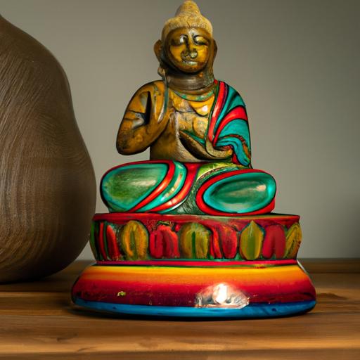 Tượng Gốm Đức Phật A Di Đà Màu Sắc Trên Chân Đế Gỗ