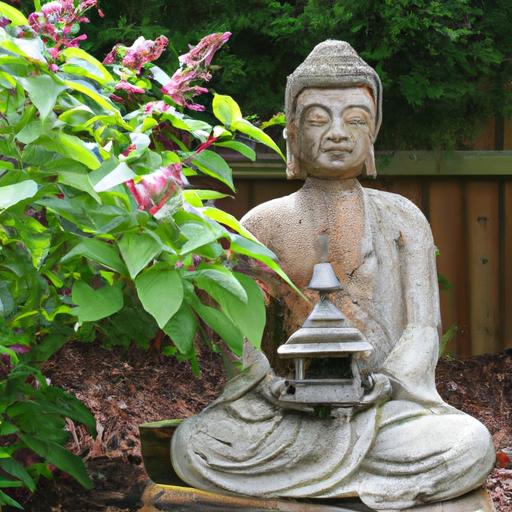 Tượng Phật A Di Đà Bằng Gỗ Trong Khu Vườn Yên Bình
