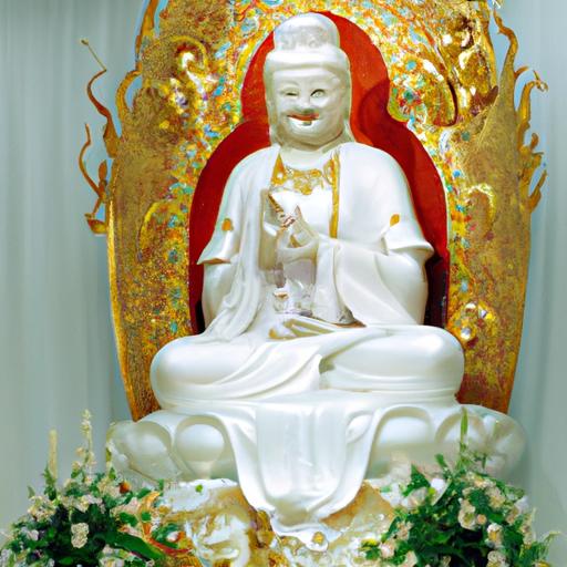 Tượng Phật A Di Đà Đứng Với Những Chi Tiết Tinh Xảo Trên Áo Và Phụ Kiện.
