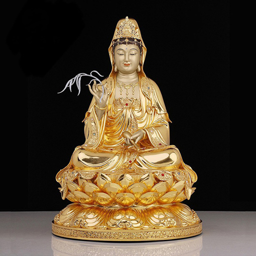 Tượng Phật Bà Quan Âm Bằng Đồng Dát Vàng