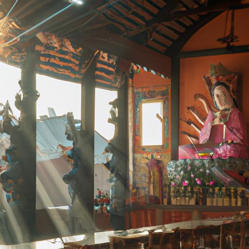 Tượng Phật Bà Quan Âm Được Chiếu Sáng Bởi Ánh Nắng Qua Cửa Sổ Của Chùa Bút Tháp Bắc Ninh