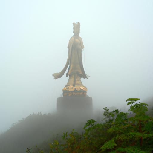Tượng Phật Bà Trên Đỉnh Núi Bà Đen Trong Sương Mù