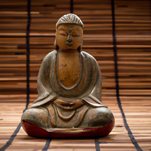 Tượng Phật Đản Sanh Gỗ Nhỏ Trên Tấm Chiếu Tre