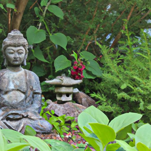 Tượng Phật Đản Sanh Trong Khu Vườn Yên Tĩnh Và Thanh Bình