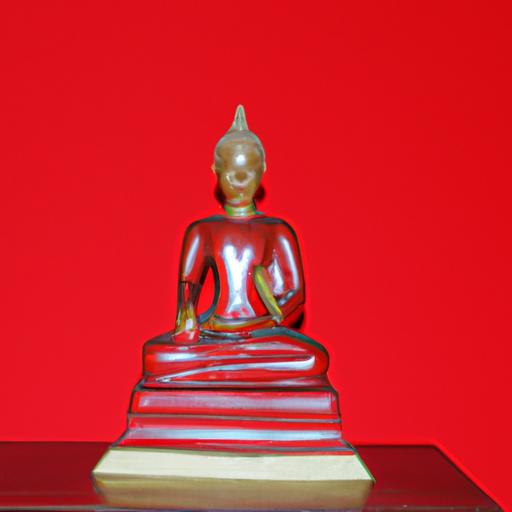 Tượng Phật Đặt Trên Bệ Trước Một Nền Đỏ