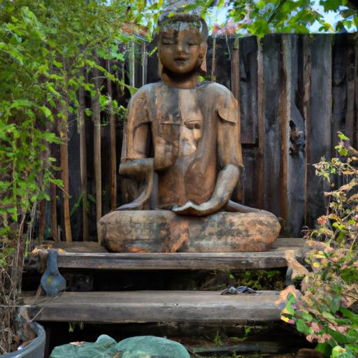 Tượng Phật Di Lặc Bằng Gỗ Lớn Được Đặt Trong Khu Vườn