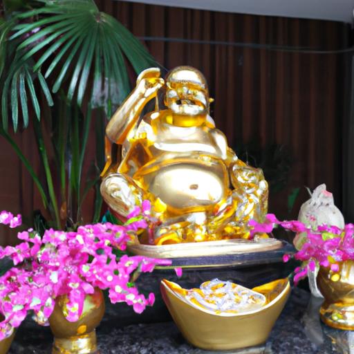 Tượng Phật Di Lặc Được Làm Bằng Đá Quý, Bên Cạnh Có Bình Vàng