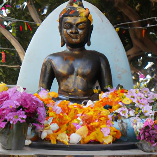 Tượng Phật Di Lặc Đồng Hoa Trang Trí Rực Rỡ Màu Sắc.