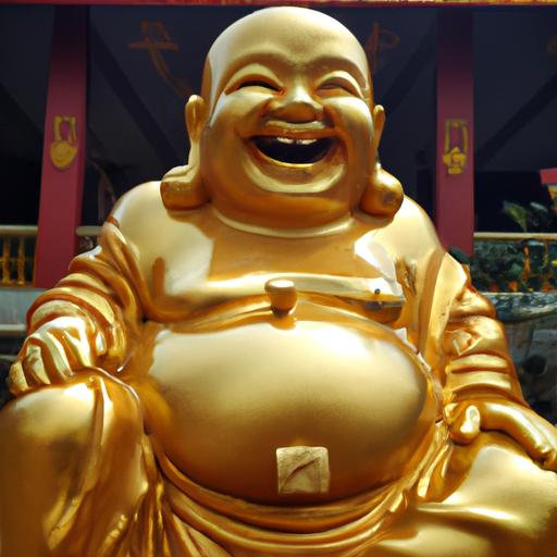 Tượng Phật Di Lặc Vàng Rực Với Biểu Cảm Vui Vẻ