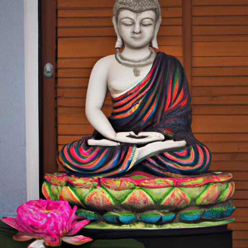 Tượng Phật Gốm Sứ Nhiều Màu Sắc Với Hoa Văn Tinh Xảo