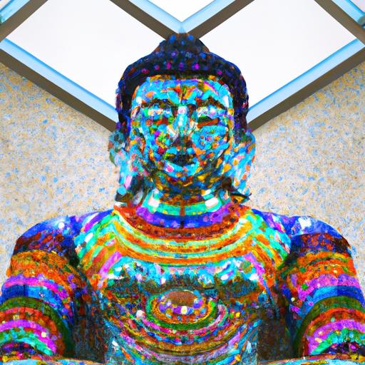 Tượng Phật Phong Cách Mosaic Màu Sắc Trong Tòa Nhà Hiện Đại