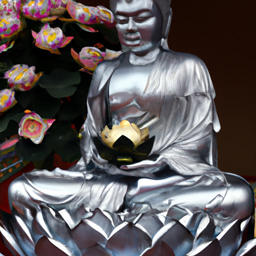Tượng Phật Quan Âm Bạc Ngồi Trên Hoa Sen