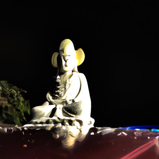 Tượng Phật Quan Âm Bằng Đá Trên Mui Xe Ô Tô Trong Đêm