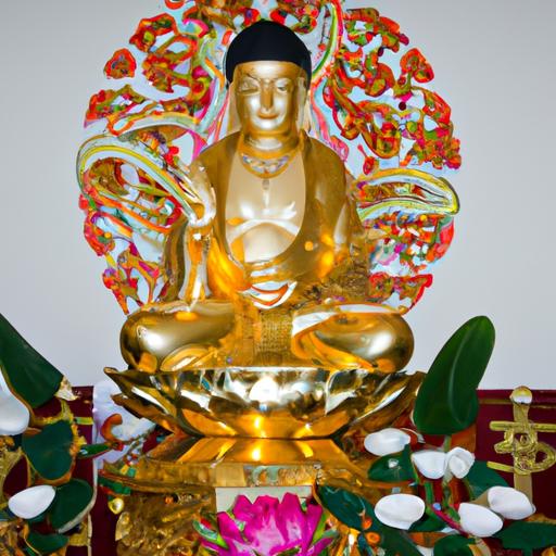 Tượng Phật Quan Âm Vàng Óng Trên Ngai Sen