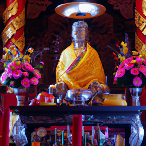 Tượng Phật Thích Ca Bằng Đồng Trên Bàn Thờ Tại Đền Chùa