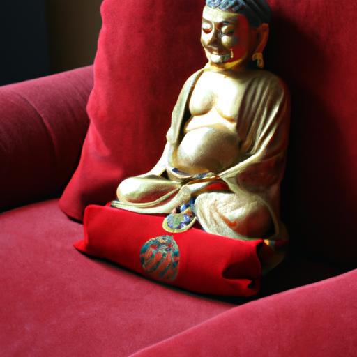 Tượng Phật Thích Ca Mạ Vàng Ngồi Trên Đệm Nỉ Đỏ
