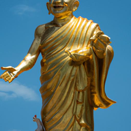 Tượng Phật Thích Ca Mâu Ni Đẹp Mạ Vàng Óng Ánh Trong Ánh Sáng.