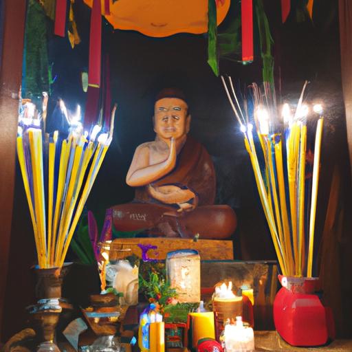 Tượng Phật Thích Ca Mâu Ni Được Bao Quanh Bởi Những Cây Nến Và Nhang