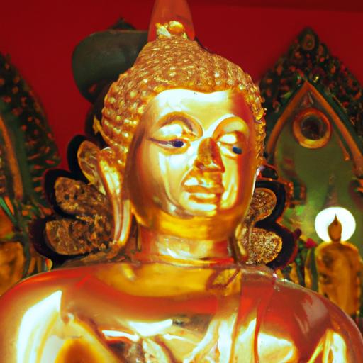 Tượng Phật Thích Ca Vàng Óng Ánh Trong Đền